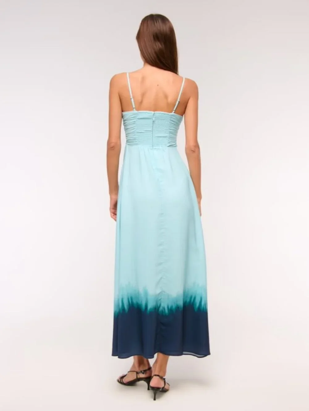 Abercrombie & Fitch Turquoise Ombré Silver Hardware Cut Out Maxi Dress Bra-Free